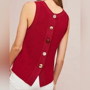 Anthropologie Moth Red Button Back Sweater Vest Top Sz. L NWT!
